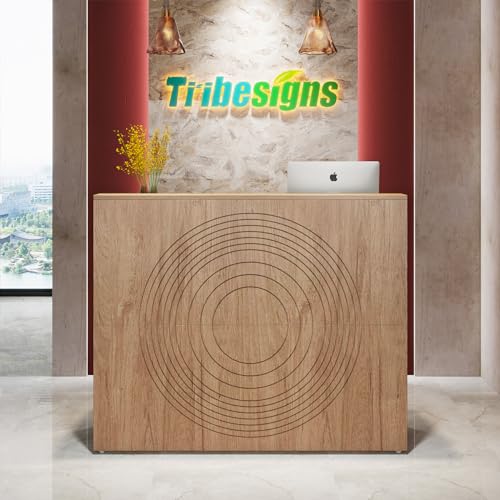 Tribesigns Modern Reception Desk with Counter, 47 inch Oak - Ideal for Checkout, Lobby, Beauty Salon