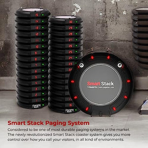 PagerTec Wireless Coaster Paging System for Restaurants, Hospitals, Offices & Hotels | 1 Transmitter, 2 Charging Bases, 30 Long Range Pagers