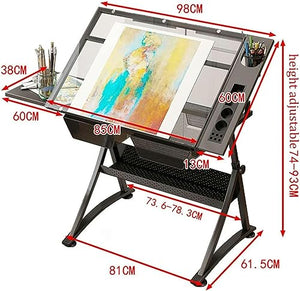CNAOHGHN Drafting Desk with Stool, Height Adjustable Glass Writing Table