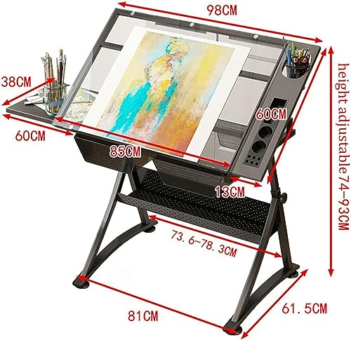 CNAOHGHN Drafting Desk with Stool, Height Adjustable Glass Writing Table