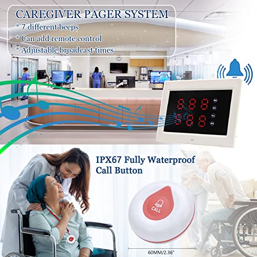 WNKRUN Caregiver Pager System with Display Receiver, Watch Pagers, Signal Amplifier, and Call Buttons