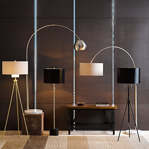 INK+IVY FPF21-0365 Manhattan Arc Floor Lamp-Modern Luxe Accent Furniture Décor Living Room Metal Post with Hanging Light Uplight, Round Shades,Marble Base, 77" Tall, Silver