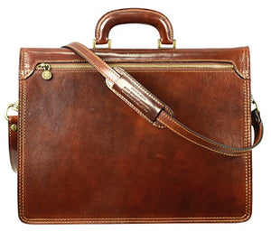Full Grain Leather Briefcase Handmade Brown Laptop Bag Classic Style - Time Resistance