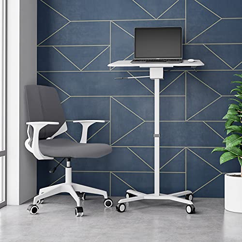 Techni Mobili White Sit to Stand Mobile Laptop Computer Stand with Height Adjustable and Tiltable Tabletop
