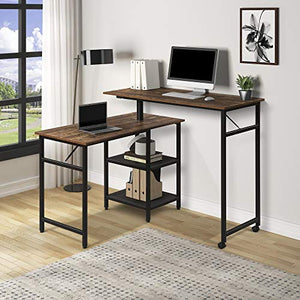 Taghua Home Office L Shaped Rotating Standing Computer Desk, 360 Degrees Free Rotating Corner Computer Desk, Industrial Study Writing Table Workstation with Storage Shelf for Small Spaces