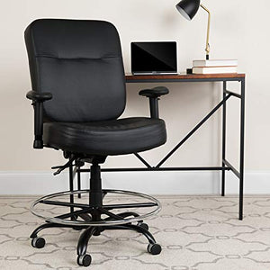 LIVING TRENDS Marvelius Series Big & Tall Black Leather Ergonomic Drafting Chair