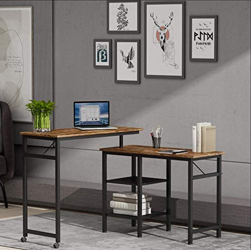 Toyfun L Shaped Computer Desk, 49 inch Rotating Corner Desk Study Writing Desk Table Workstation with Storage Shelves for Home Office or Living Room