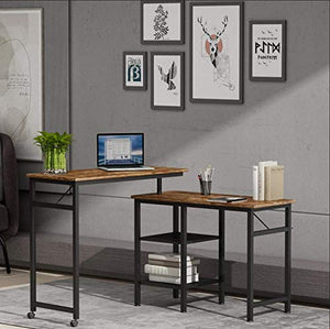 TITA-DONG L-Shaped Computer Desk,Industrial Office Desk with 2-Tier Storage Shelves,Multifunctional Adjustable Rotating Double Corner Computer Desk for Home Office