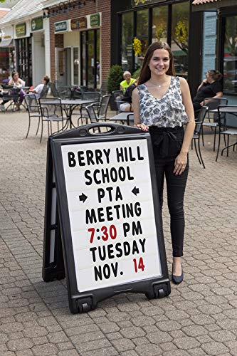 A-Plus Standard Message Board Sign 27" x 48" | Large Rolling Double-Sided A-Frame Sidewalk Sign with Letters & Numbers | Outdoor Folding Sandwich Board