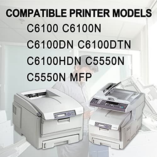 (1BK+1C+1M+1Y, 4PK) C6100 43324420 43324419 43324418 43324417 Toner Cartridge Replacement for OKI C6100 C6100N C6100DN C6100DTN C6100HDN C5550N C5550N MFP Toner Kit Printer