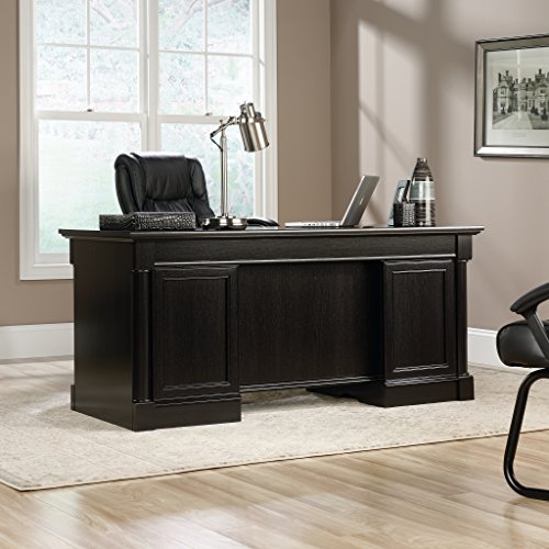 Sauder 420783 Bleeker Street Executive Desk, L: 65.12" x W: 29.53" x H: 29.61", Obsidian Oak finish