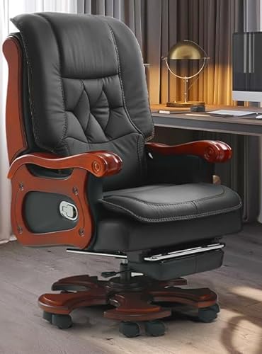 Kinnls Big and Tall Evan Massage Office Chair 2.0 with Footrest - Genuine Leather Executive Chair
