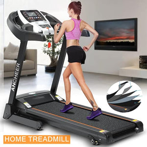 ANCHEER Folding Treadmills, Electric Treadmill with Incline, LCD Monitor & Bluetooth Speaker Cardio Training Treadmill for Small Spaces, Running Walking Machine for Home & Office Workout (White)