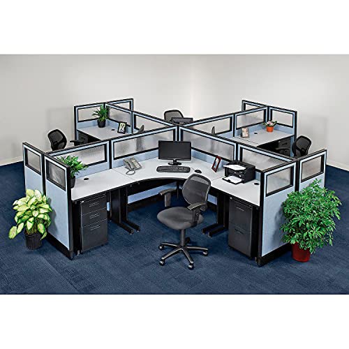 Global Industrial Office Partition Panel with Partial Window, Blue 60-1/4"W x 72"H