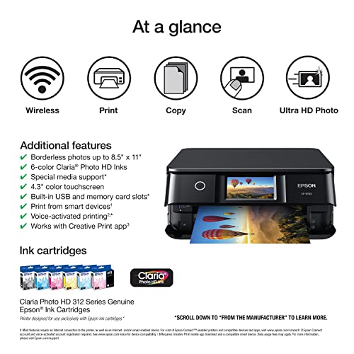 Epson Expression Photo XP-8700 Wireless All-in-One Printer with Built-in Scanner and Copier and 4.3" Color Touchscreen