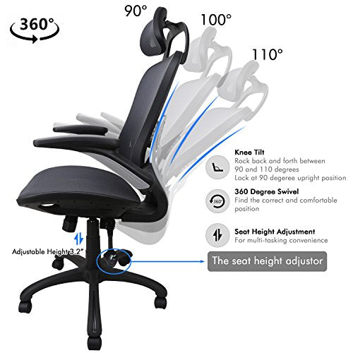 Komene Ergonomic Chairs for Office &Home: Passed BIFMA/SGS Weight Support Over 300Ibs,The Most Comfortable Mesh Cushion&High Back-Adjustable Headrest Backrest,Flip-up Armrests,360-Degree Swivel Chairs