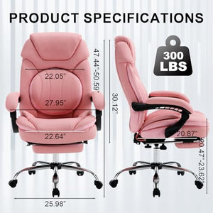 Linting Reclining Office Desk Chair with Footrest and Back Support - PU Leather, Pink, 300lbs - Managerial Executive Chair