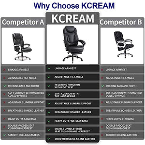 KCREAM Big and Tall High Back Massage Reclining Office Chair with Footrest - Black