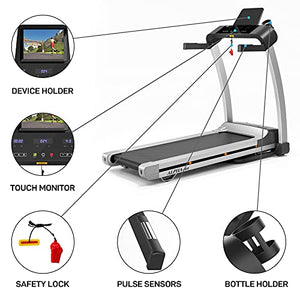 MKHS folding treadmill for Home with LED Display, Tablet & Cup Holder, Pulse Grips, Shock Absorber, 330 LB Max Weight, Easy Assembly with Space-saving Folding System for Home Gym Use - ALPHA-01, Black