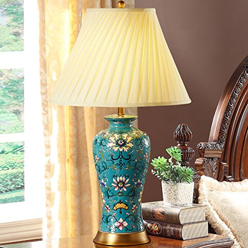 505 HZB Ceramic Desk Lamp, Living Room, American Bedroom, Bedside Lamp, Antique Study, European Style Full Copper Ceramic Lamp.