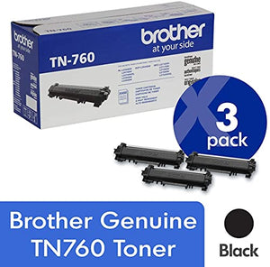 Brother Genuine TN760 3-Pack High Yield Black Toner Cartridge with Approximately 3,000 Page Yield/Cartridge