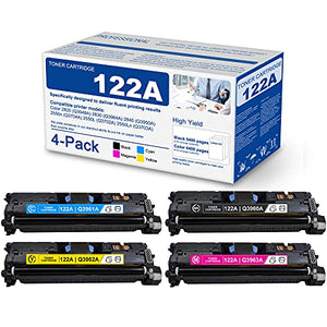 4 Pack (1BK+1C+1M+1Y) 122A | Q3960A Q3961A Q3962A Q3963A Compatible Remanufactured Toner Cartridge Replacement for HP Color 2820 2830 2840 2550n 2550L 2550Ln Printer