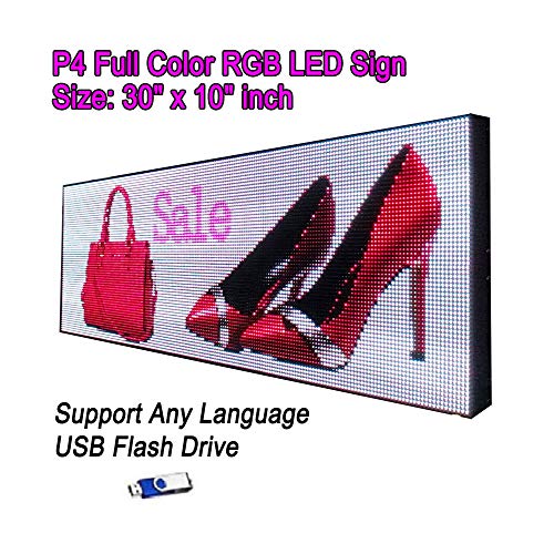 P4 Ultra Bright 5500Nits 30"x 10" 192x 64 Pixels Full Color Semi Outdoor LED Sign RGB Video Image Flash LED Display Programmable Scrolling Message Board for Window