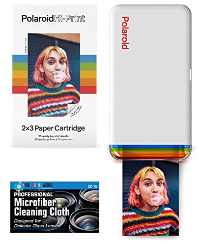 Polaroid Hi-Print - Bluetooth Connected 2x3 Pocket Phone Photo Printer with Polaroid Hi·Print 2x3 Paper Cartridge (20 Sheets) and Microfiber Cloth