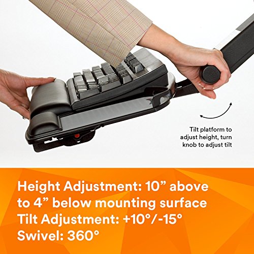 3M AKT180LE Sit/Stand Easy Adjust Keyboard Tray, Highly Adjustable Platform,, Black
