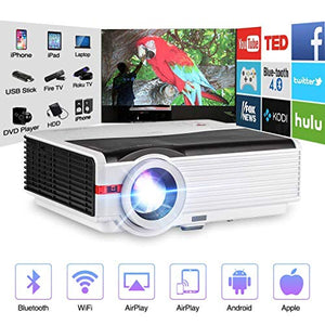 Smart HD Projector Bluetooth, Wireless WiFi Projector with 5000 Lumen 200” Large Image Display HDMI USB for Home Entertainment, Connect to Laptop Tablet Fire TV Stick Game Console PS4 Roku