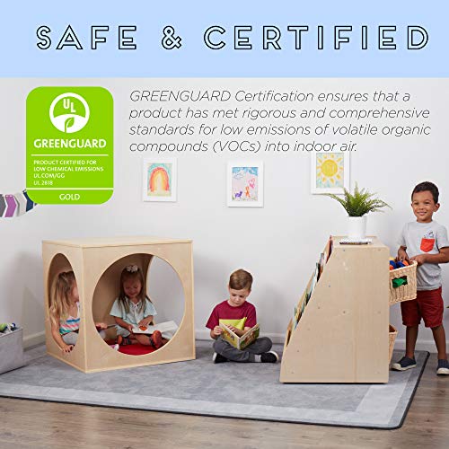 ECR4Kids Birch Book Display Stand with Storage with Rolling Casters, Double-Sided Hardwood Book Shelf Organizer for Kids, 5-Shelves with 2-Shelves, Mobile Display Stand for Classrooms and Home