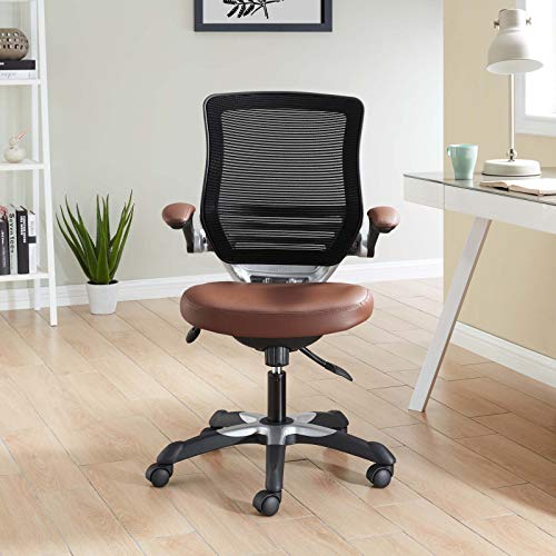 Modway Edge Mesh Back and White Vinyl Seat Office Chair With Flip-Up Arms - Computer Desks in Tan