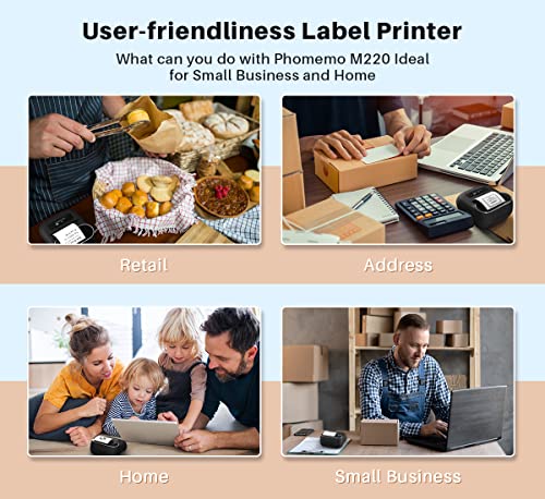 Phomemo M220 Label Maker - 3.14 inch Barcode Label Printer, Portable Bluetooth Sticker Maker Machine for Mailing, Labeling, Home, Small Business, Compatible with iOS/Android, with 3 Roll Labels