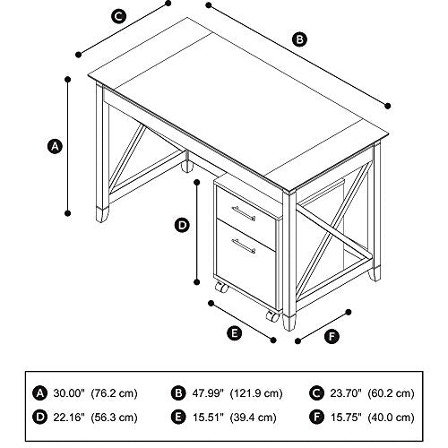 Bush Furniture Key West 48W Writing Desk with 2 Drawer Mobile File Cabinet in Washed Gray