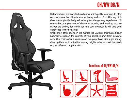 DXRacer Racing Series OH/RW106/N Racing Style Bucket Seat Ergonomic Executive Office Gaming Chair Computer Esports Desk Chair Lumbar Support Pillows (Black)