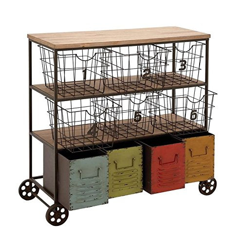 Deco 79 34968 Metal Storage Cart, 34" x 35", Multicolor