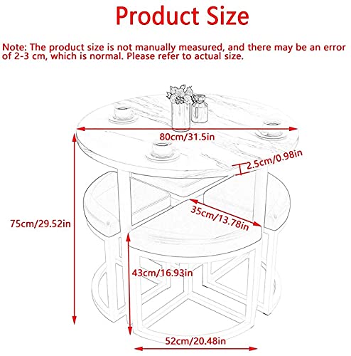 AkosOL Office Table and Chair Set - 1 Table and 4 Chairs, Cotton and Linen Material, 80cm Round Table, Dark Gray Color