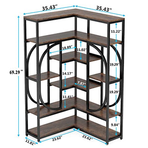 Tribesigns 7-Shelf Large Modern Corner Bookcase, L-Shaped Display Rack with Storage (Rustic Brown)