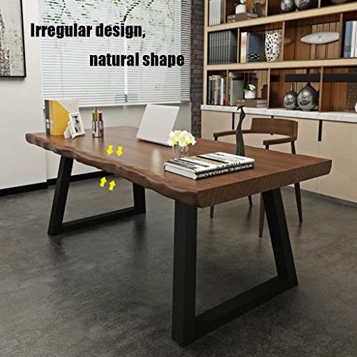 Solid Wood Computer Desk for Home Office, Wrought Iron Legs, Easy to Install, 200x68x75cm