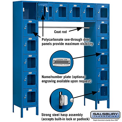 Salsbury Industries S-66016BL-U Six Tier Box Style Bridge 16 Box 18-Inch Deep Unassembled See Through Metal Locker, Blue