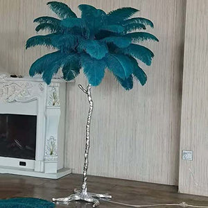 YKLL Modern Ostrich Feather Floor Lamp, Nordic Resin Standing Lamp, Peacock Blue - H:2M