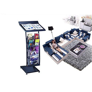 None Floor Leaflet Stand Magazine Rack A4 Brochure Holder (Black, 116x48x42cm)