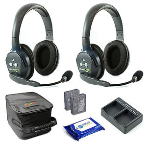 Solid Signal Eartec UL2D Ultralite Full Duplex Wireless Headset Communication for 2 Users - Bundle with Cleaning Wipes