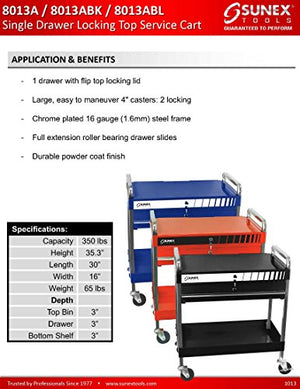 Sunex Tools Service Cart with Locking Top and Drawer, Black