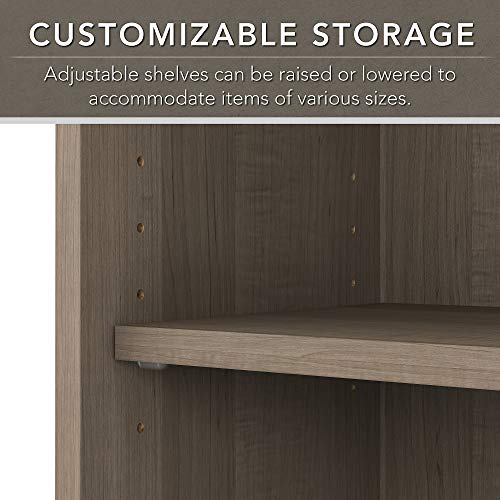 Bush Furniture Cabot L Shape Desk with Hutch and 5 Shelf Bookcase, 60W, Ash Gray