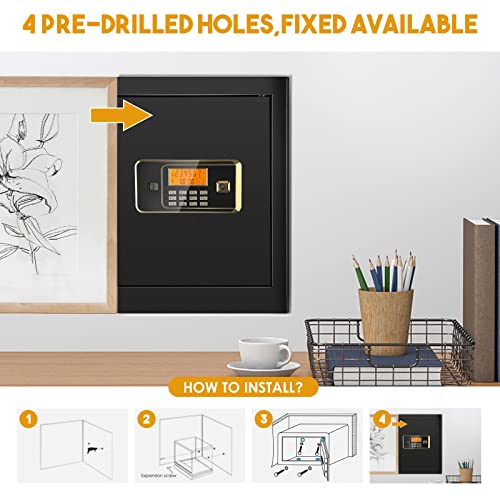 1.7 Cub Medium Home Safes Fireproof Waterproof - Digital Security Box with Dual Safety Key and Combination Lock for Money Gun Cash Jewelry