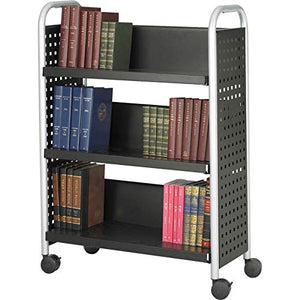 Safco Scoot Single-Sided Book Cart 5336BL Black, Swivel Wheels, 3 Slanted Shelves