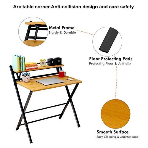 JEI-MEN Modern Folding Desk for Small Space, Laptop Table, Study, Writing, Student and Home Office Organization, Industrial Metal Frame with Premium Desktop Surfaces, Khaki/Black