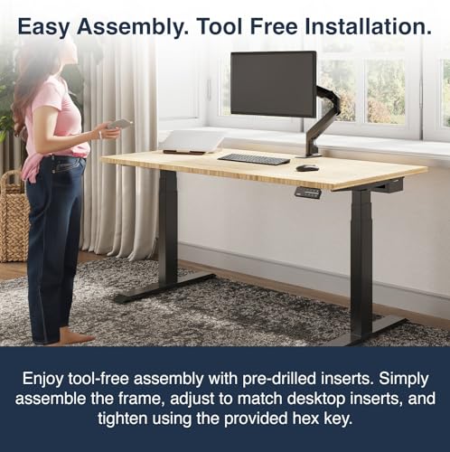 Desky Electric Standing Desk - Dual Motor Bamboo Desk - 72x30, 3 Stage Adjustable Height - Cable Management