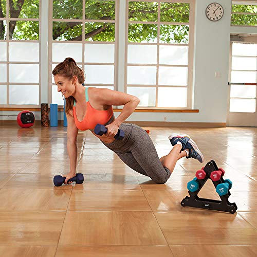 JFIT Dumbbell Set w/Durable Rack, Double Neoprene Coated Workout Weights, Solid Design Rack, 74 LB Set
